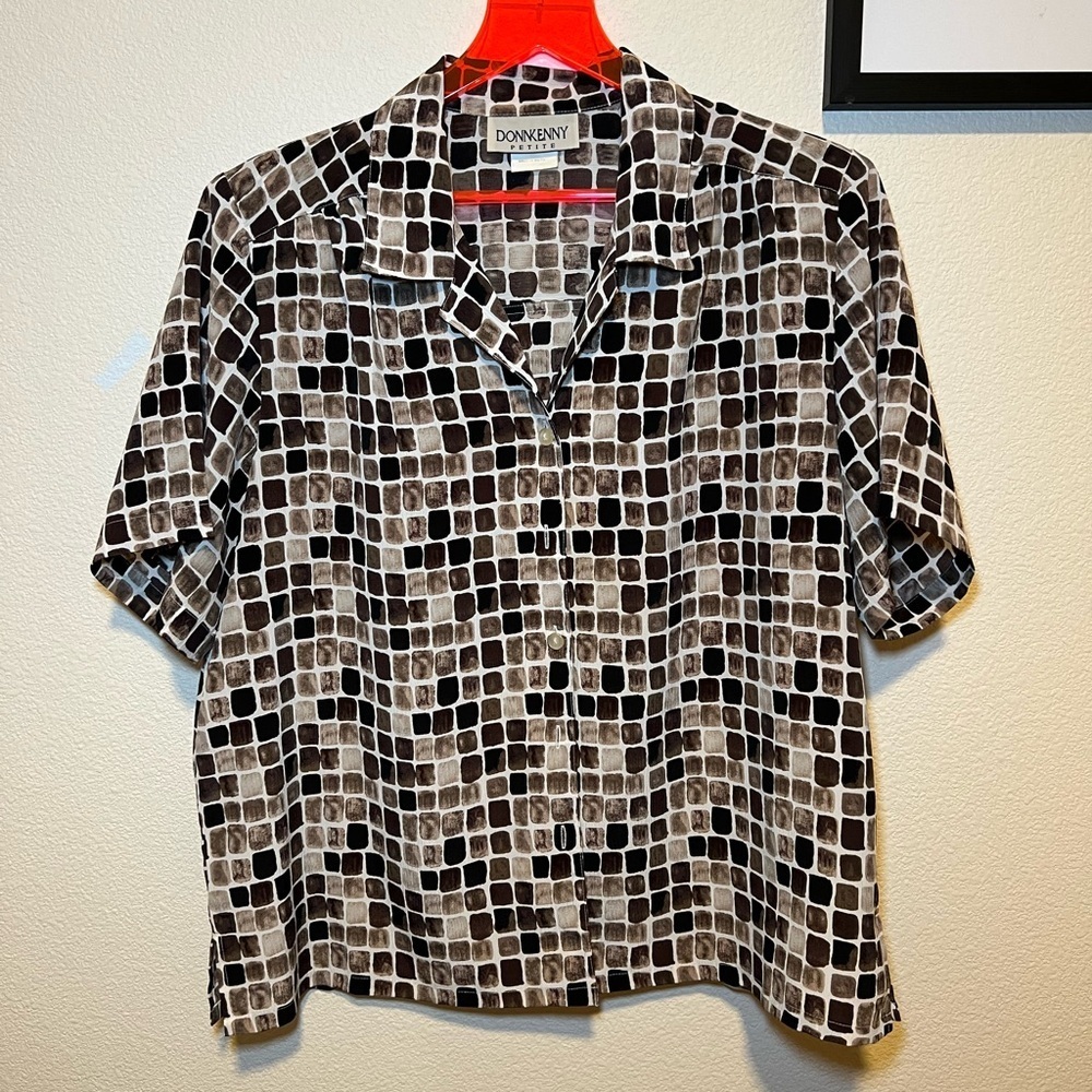 Women's Brown and White Checkered Shirt